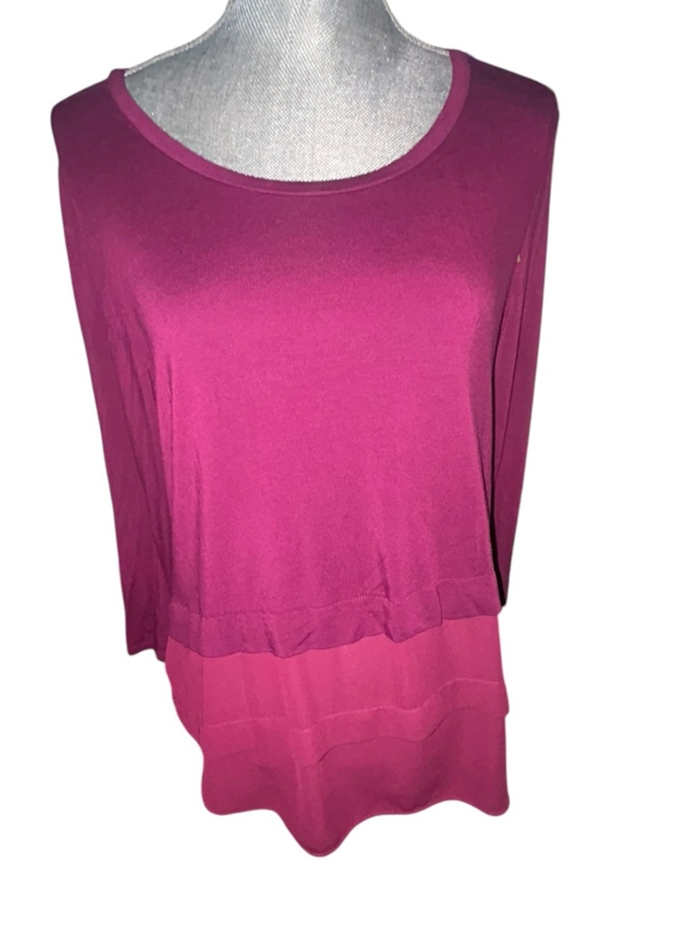 Michael‎ Kors Two-Tone Magenta Scoop Neck Layered Top